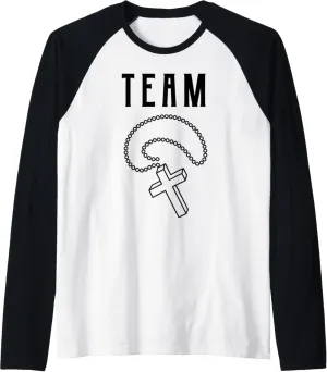 Team Catholic Cross Pendant Jesus Christ Christening Gift Raglan Baseball Tee