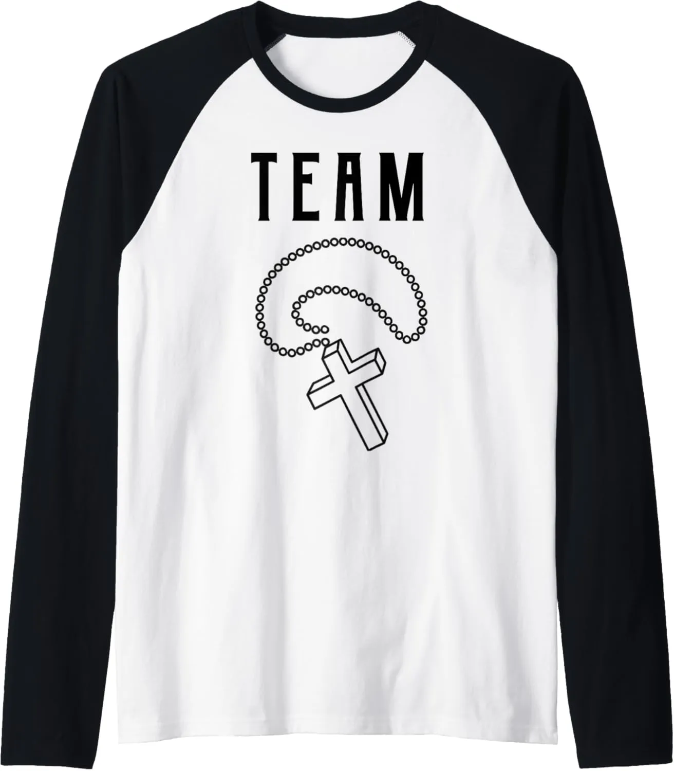 Team Catholic Cross Pendant Jesus Christ Christening Gift Raglan Baseball Tee
