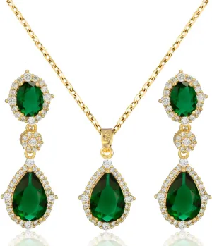 Teardrop Cubic Zirconia Jewelry Set for Women - Sterling Silver CZ Zircon Crystal Dangle Drop Earrings Pendant Necklace Set for Wedding Bridal Jewelry for Bride Bridesmaids Party Prom