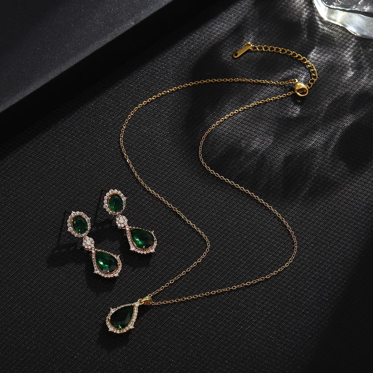 Teardrop Cubic Zirconia Jewelry Set for Women - Sterling Silver CZ Zircon Crystal Dangle Drop Earrings Pendant Necklace Set for Wedding Bridal Jewelry for Bride Bridesmaids Party Prom