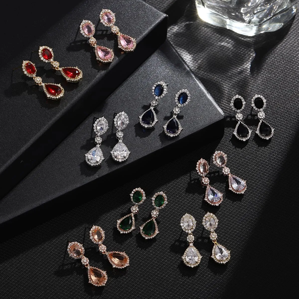 Teardrop Cubic Zirconia Jewelry Set for Women - Sterling Silver CZ Zircon Crystal Dangle Drop Earrings Pendant Necklace Set for Wedding Bridal Jewelry for Bride Bridesmaids Party Prom