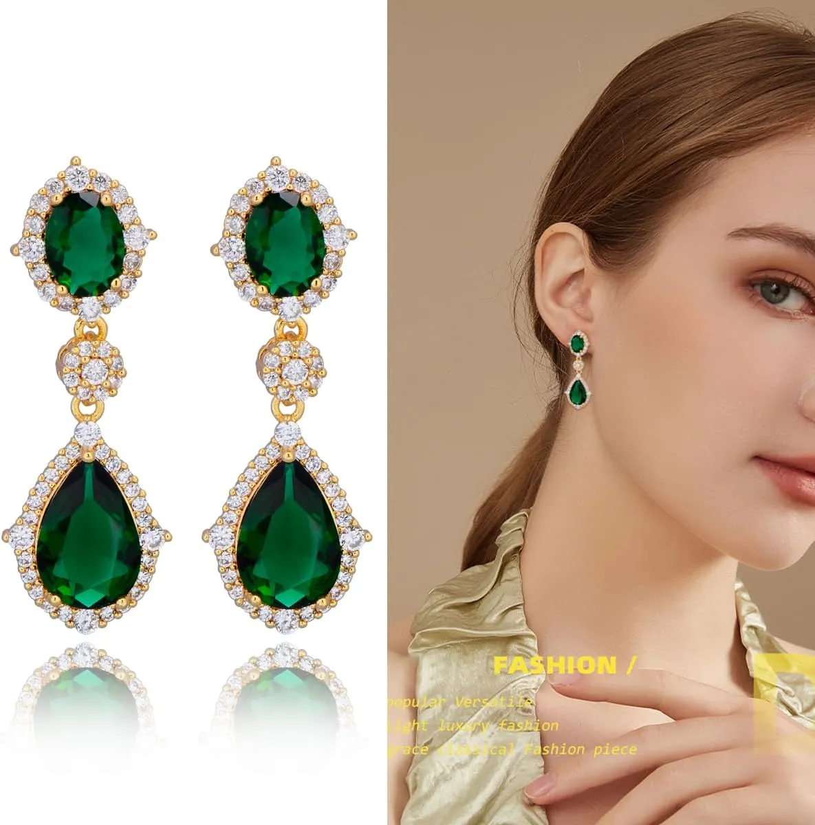 Teardrop Cubic Zirconia Jewelry Set for Women - Sterling Silver CZ Zircon Crystal Dangle Drop Earrings Pendant Necklace Set for Wedding Bridal Jewelry for Bride Bridesmaids Party Prom