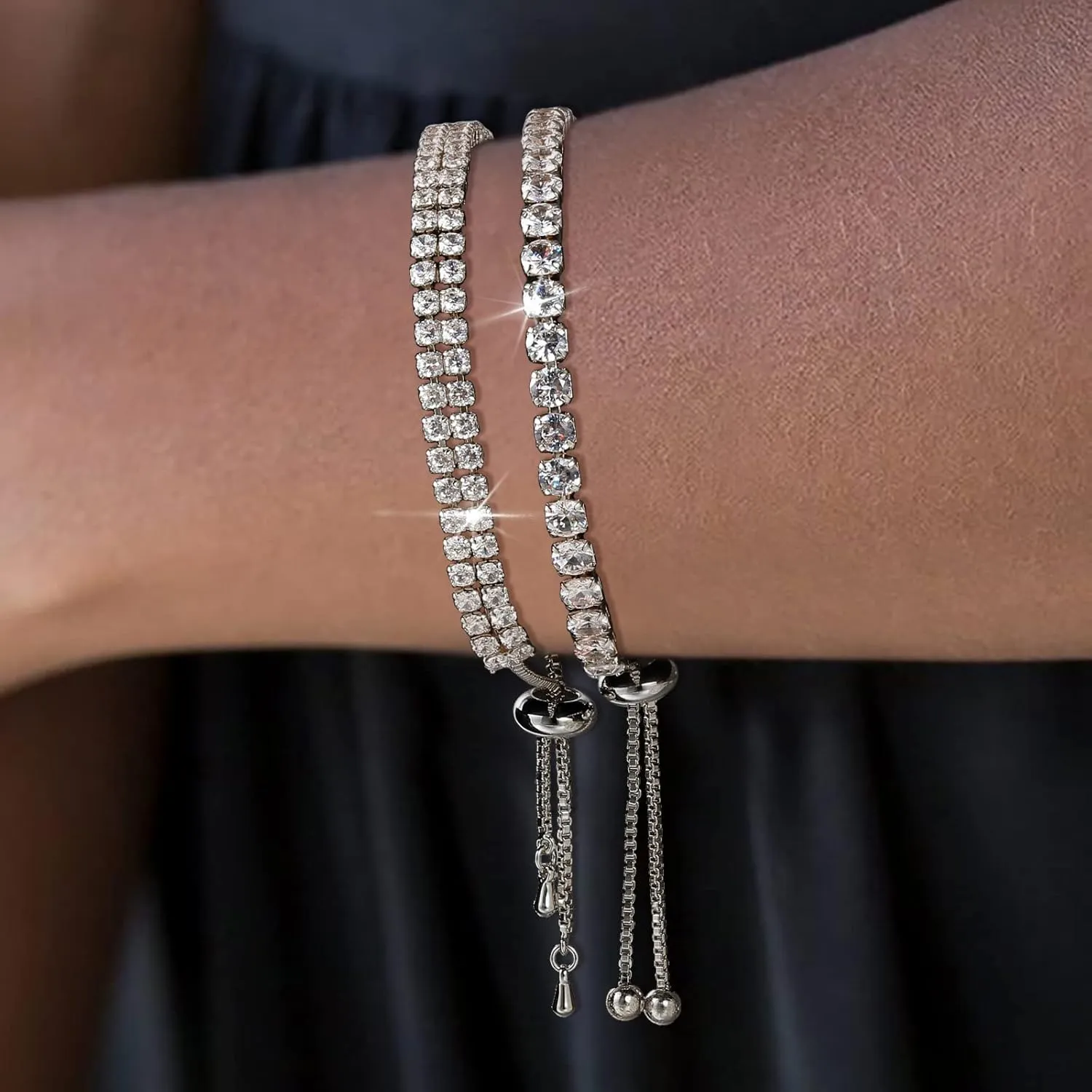 Tennis Bracelets for Women White Gold Plated Diamond AAA  Cubic Zirconia CZ Dainty Classic Adjustable Slider Bracelet Silver Fashion Jewelry Wedding Gift