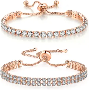 Tennis Bracelets for Women White Gold Plated Diamond AAA  Cubic Zirconia CZ Dainty Classic Adjustable Slider Bracelet Silver Fashion Jewelry Wedding Gift