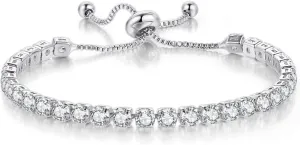Tennis Bracelets for Women White Gold Plated Diamond AAA  Cubic Zirconia CZ Dainty Classic Adjustable Slider Bracelet Silver Fashion Jewelry Wedding Gift