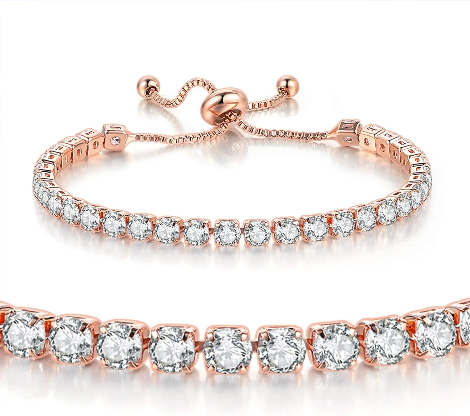 Tennis Bracelets for Women White Gold Plated Diamond AAA  Cubic Zirconia CZ Dainty Classic Adjustable Slider Bracelet Silver Fashion Jewelry Wedding Gift