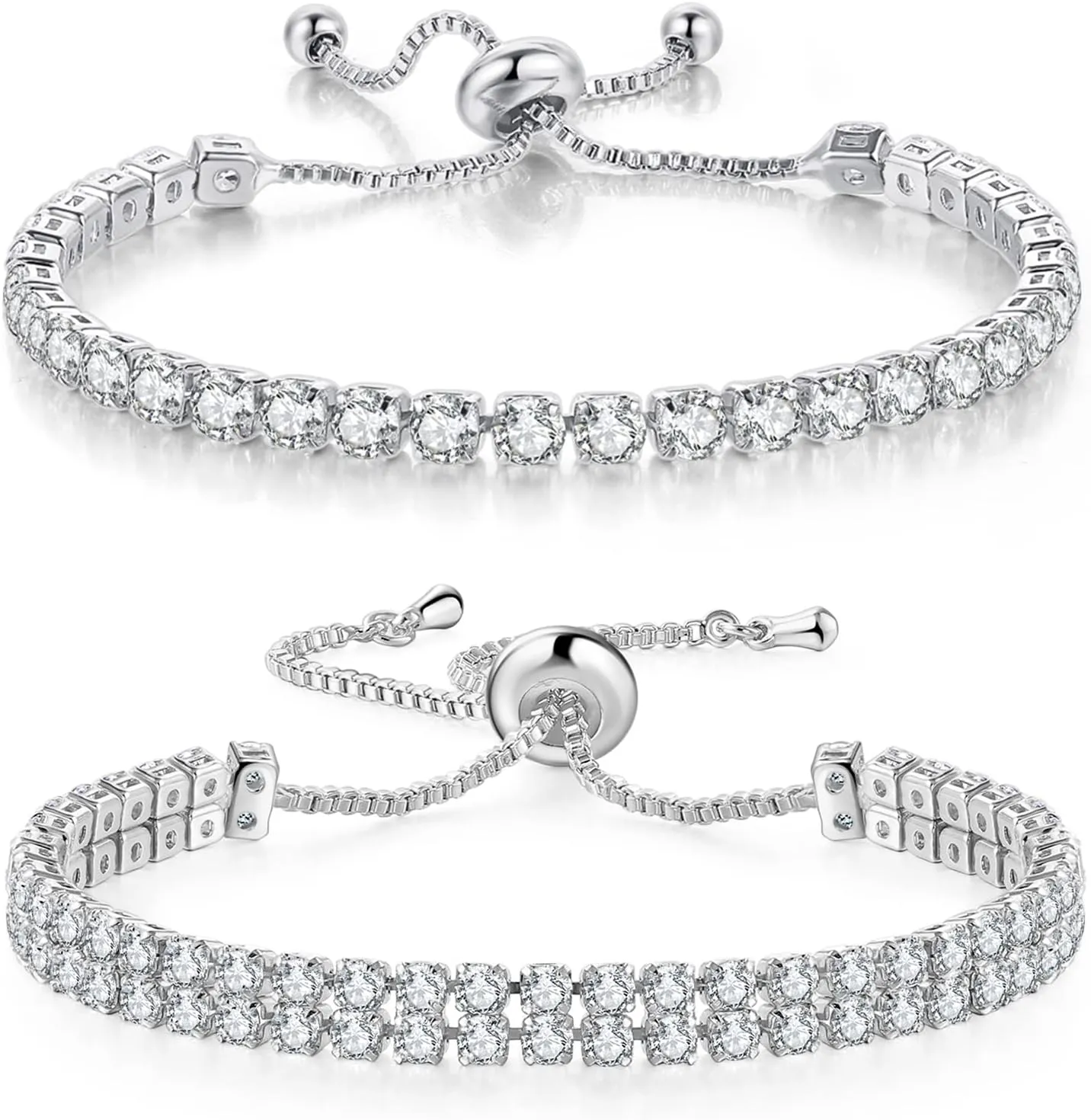 Tennis Bracelets for Women White Gold Plated Diamond AAA  Cubic Zirconia CZ Dainty Classic Adjustable Slider Bracelet Silver Fashion Jewelry Wedding Gift