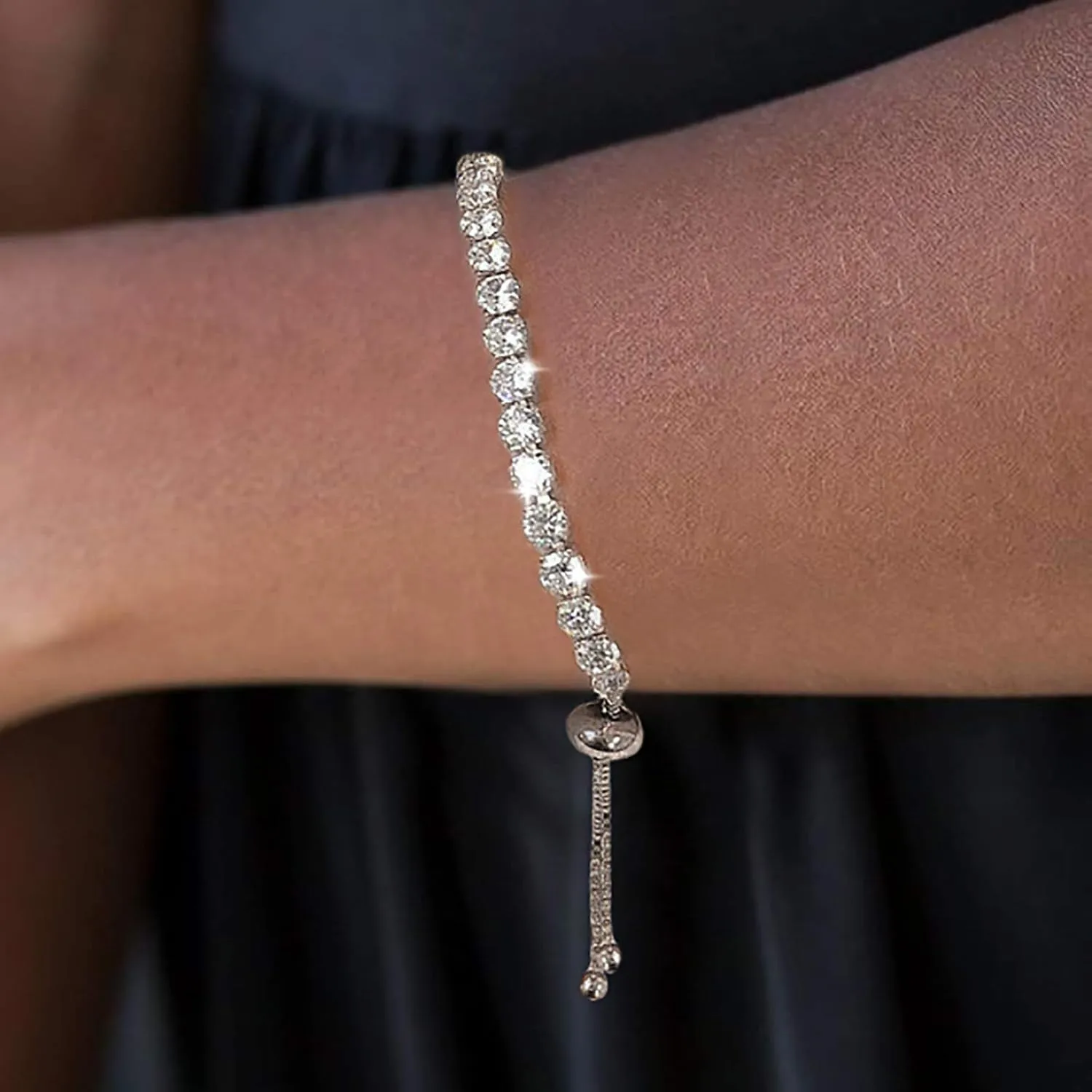 Tennis Bracelets for Women White Gold Plated Diamond AAA  Cubic Zirconia CZ Dainty Classic Adjustable Slider Bracelet Silver Fashion Jewelry Wedding Gift