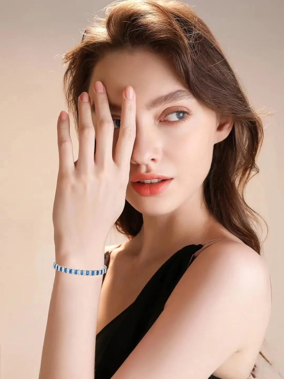 Tennis BraceletsSimulated Blue Sapphire Cubic Zirconia Classic Bracelet with Brass Bridal Bridesmaids Wedding Birthday Mother's Day Jewelry Gifts for Women Size 6.5-7.5