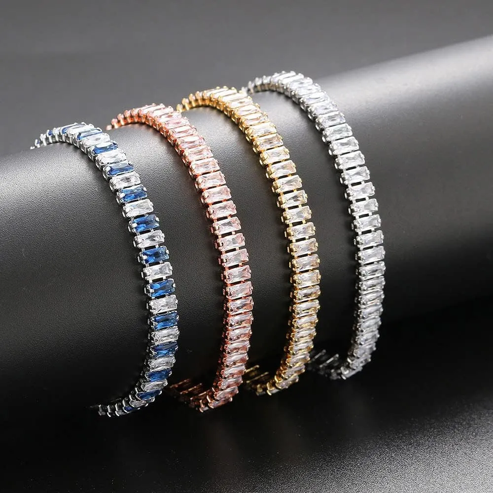 Tennis BraceletsSimulated Blue Sapphire Cubic Zirconia Classic Bracelet with Brass Bridal Bridesmaids Wedding Birthday Mother's Day Jewelry Gifts for Women Size 6.5-7.5