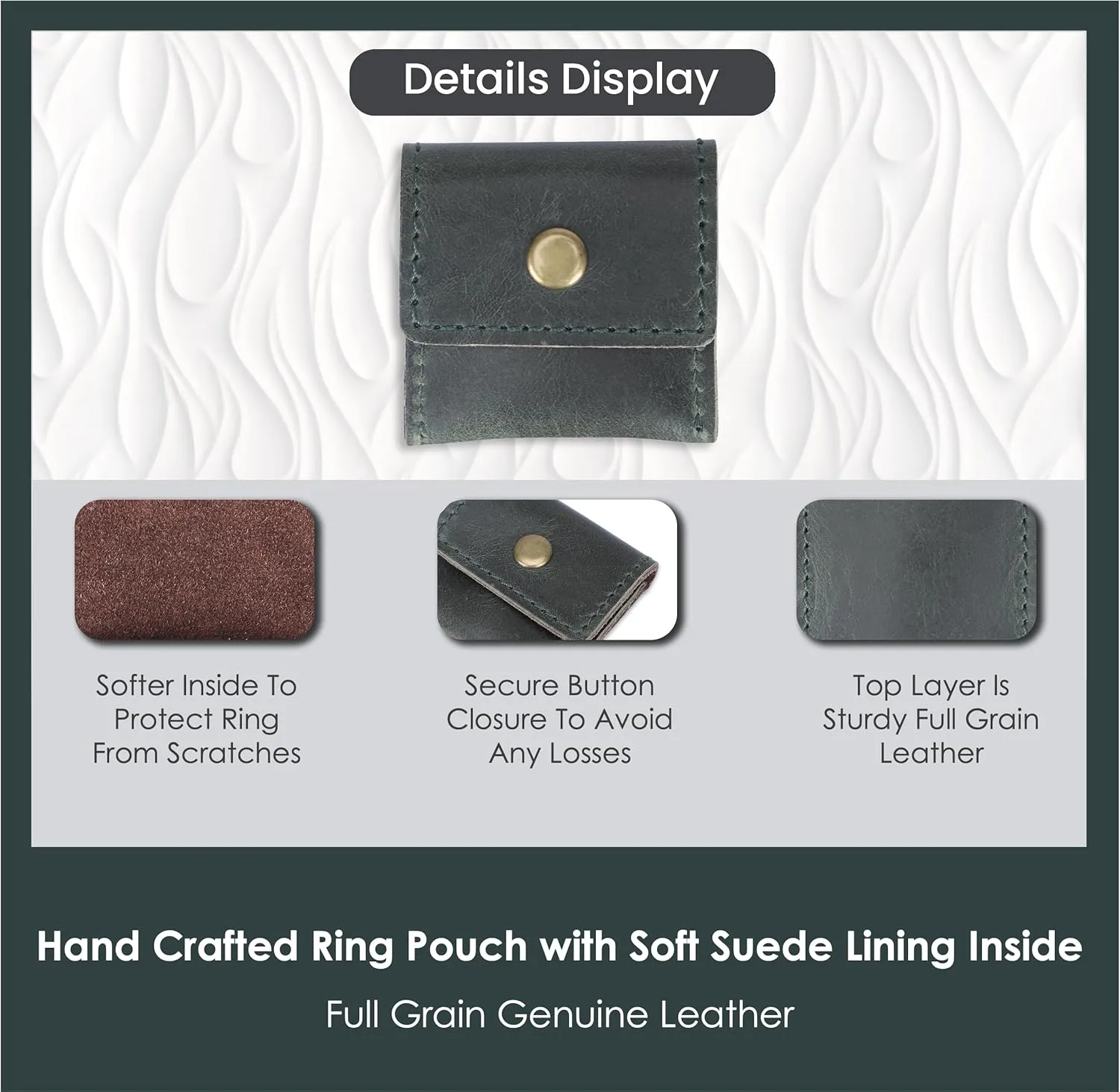 The Antiq Leather Ring Pouch, Brown Leather Jewelry Holder, Wedding Case for Men and Women Pouch for Engagement Bridal Jewellery Storage, Guitar Picks Camera SD Card Holder- Forest Green