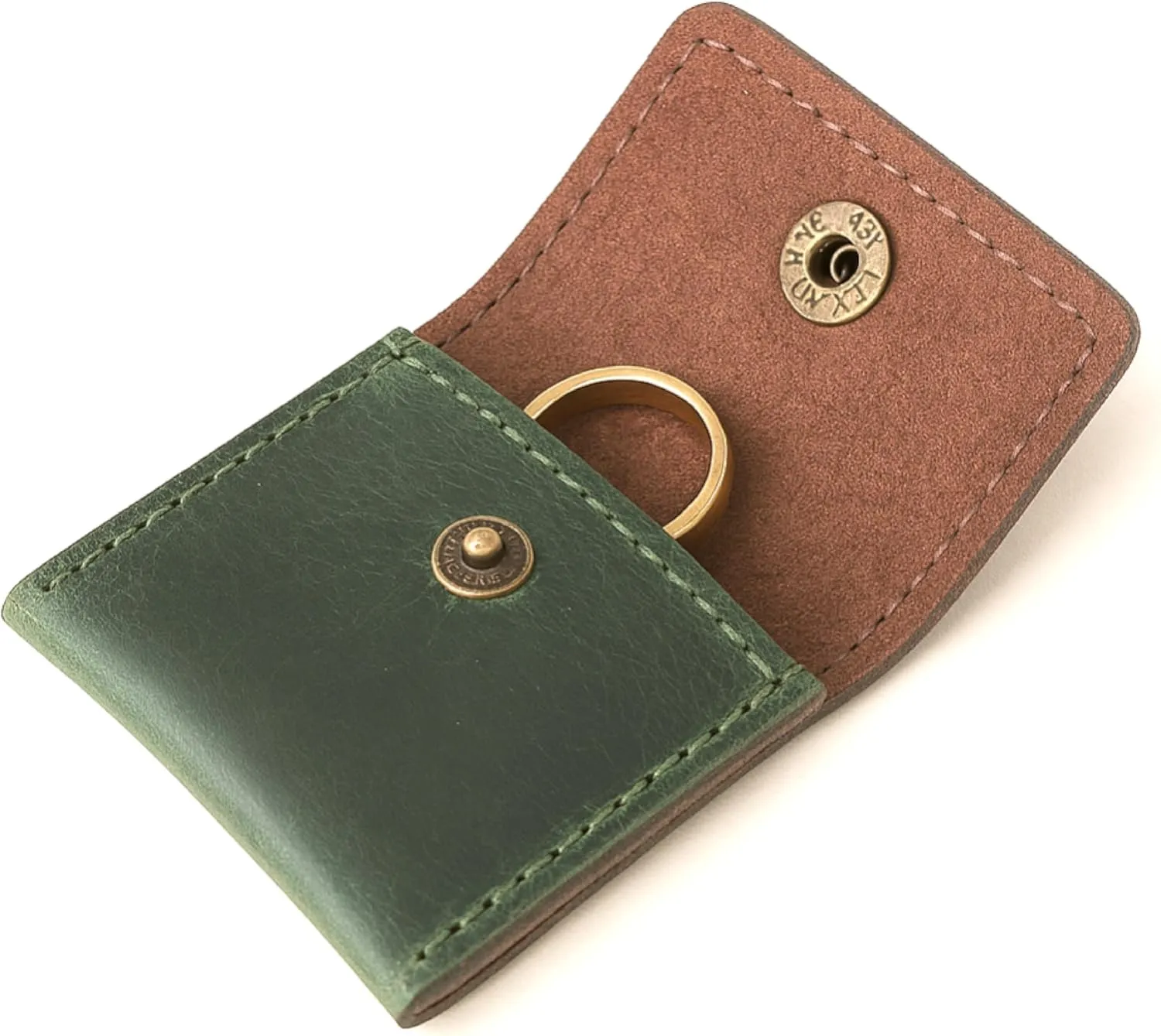 The Antiq Leather Ring Pouch, Brown Leather Jewelry Holder, Wedding Case for Men and Women Pouch for Engagement Bridal Jewellery Storage, Guitar Picks Camera SD Card Holder- Forest Green