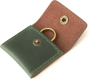 The Antiq Leather Ring Pouch, Brown Leather Jewelry Holder, Wedding Case for Men and Women Pouch for Engagement Bridal Jewellery Storage, Guitar Picks Camera SD Card Holder- Forest Green