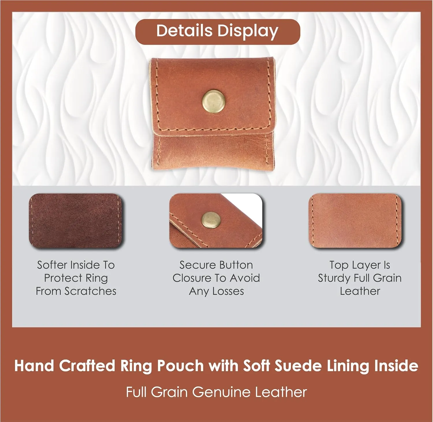 The Antiq Leather Ring Pouch, Leather Jewelry Holder, Wedding Case for Men and Women - Full Grain Pouch for Engagement Handcrafted Bridal Jewellery Storage, Guitar Picks Camera SD Card Holder- Tan