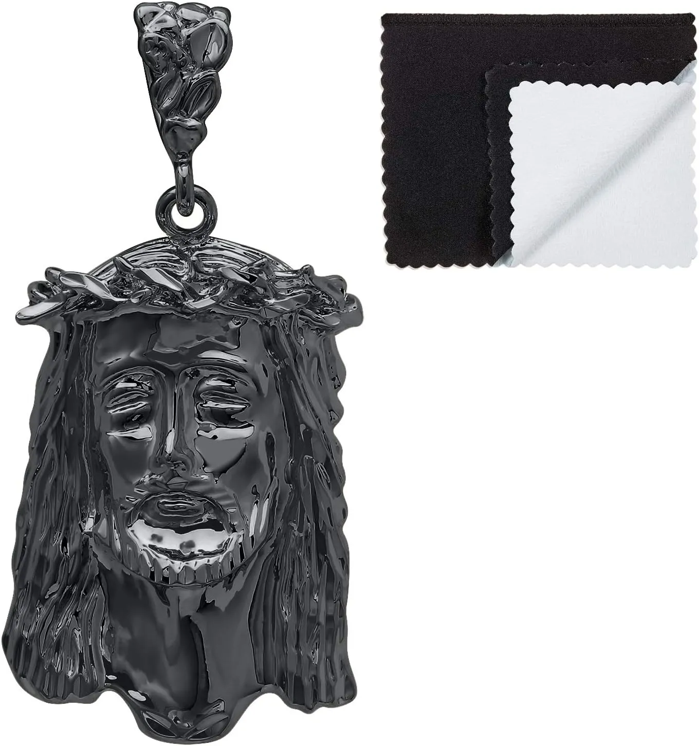 The Bling Factory Black Plated Jesus Piece Pendant, 49mm x 27mm ( inches' x ')