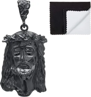 The Bling Factory Black Plated Jesus Piece Pendant, 49mm x 27mm ( inches' x ')