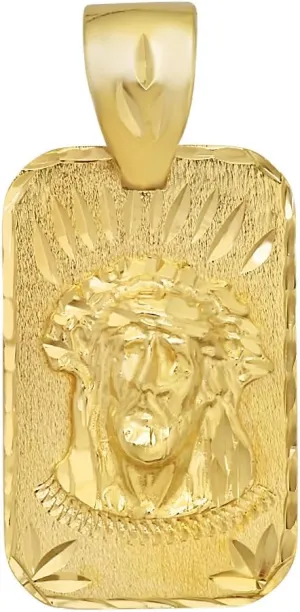 The Bling Factory Large 21mm x 34mm 14k Gold Plated Diamond-Cut Face of Jesus Pendant,