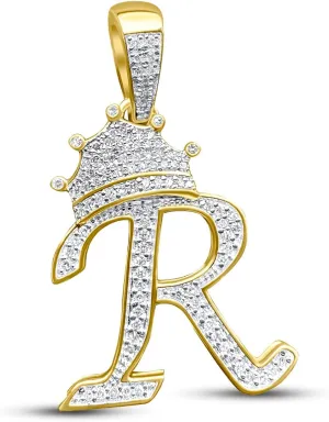 The Jewelers House Real Authentic 10k Solid Yellow Gold Genuine Tested Diamond Crown 3D Initial Pendant Letter Alphabet Charm Necklace, Free Sterling Silver Chain, Unisex