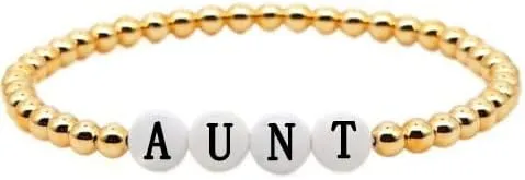 The Woo's Gold Color Ball Beaded Bracelets Brass Mama Love Letter Wrapped Bracelet Boho Handmade Beads Charm Bracelet Summer Femme Friendship Jewelry for Women Stretch Stackable Bracelet