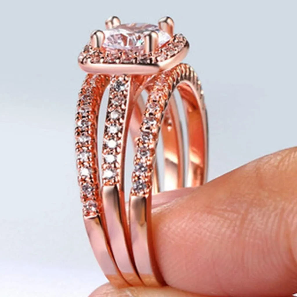 Three-in-One Bridal Wedding Engagement Anniversary Statement Eternity Ring Set