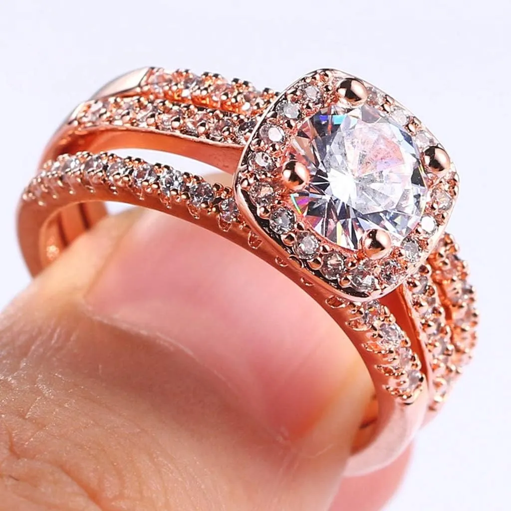 Three-in-One Bridal Wedding Engagement Anniversary Statement Eternity Ring Set