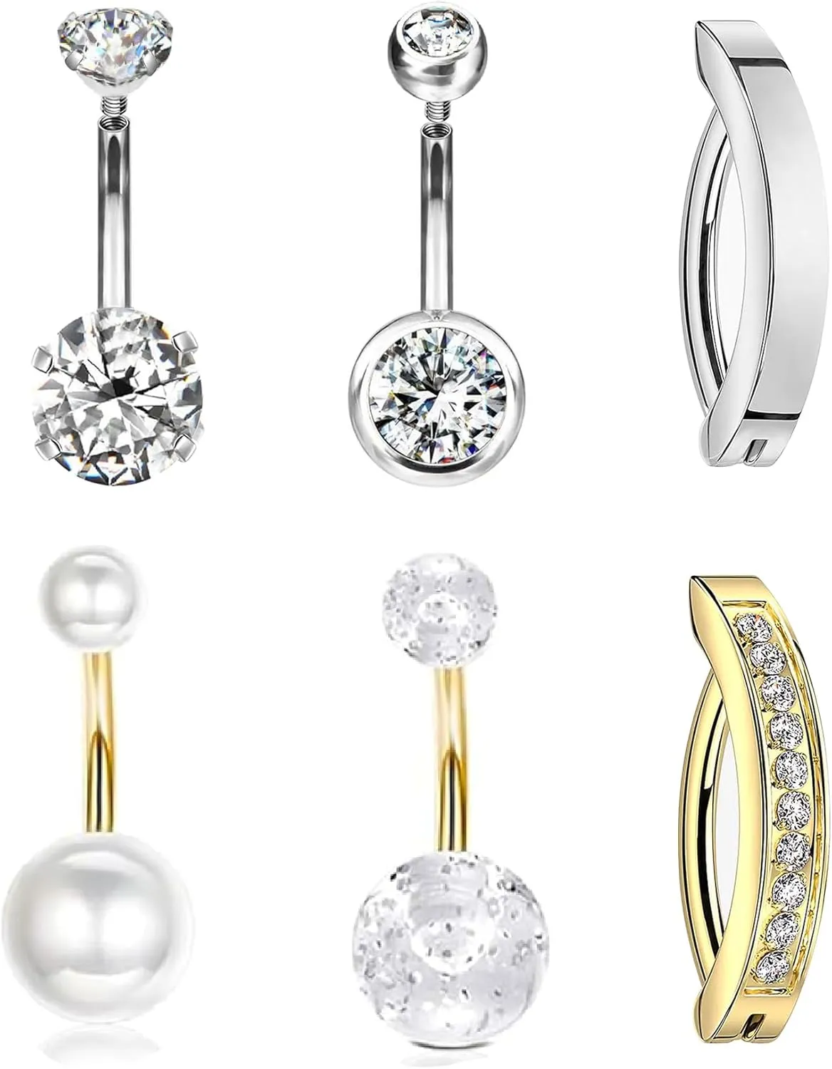 TIANCI FBYJS G23 Titanium Belly Button Rings CZ Round Cubic Zirconia Internally Threaded Clicker Hoop Gold Belly Ring 14G Hypoallergenic Belly Button Piercing For Women Navel Piercing Jewelry Pack