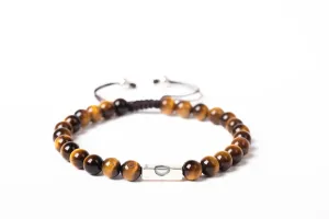 Tiger Eye Stone Energy Healing Adjustable Bracelet with Lucky Silver Block Carved with Sun Pattern, Suitable for Men and Women, Anniversary, Friendship, Valentine's Day, Christmas Gifts