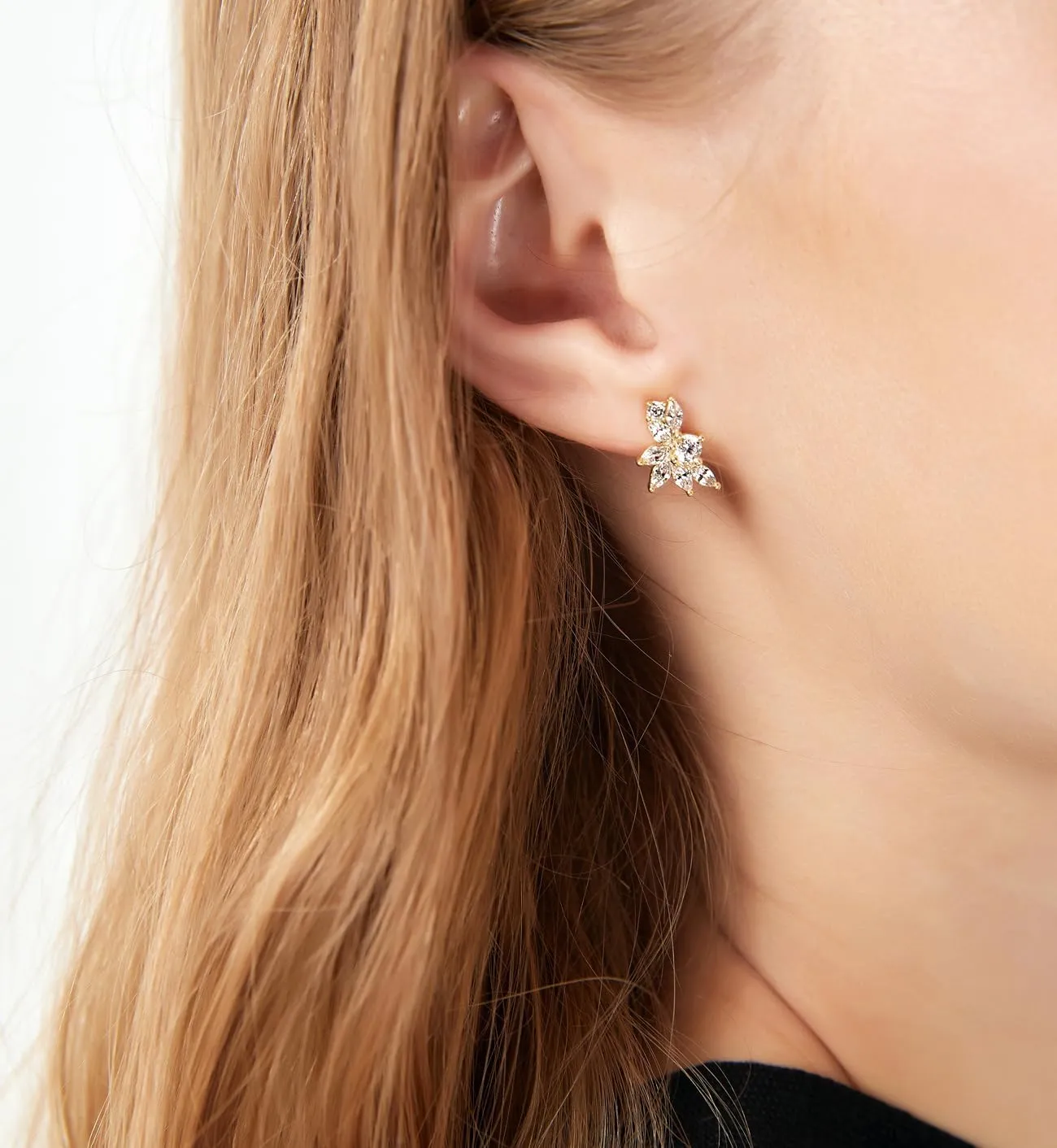 TIGRADE Stud Earrings Marquise and Round Cubic Zirconia Rhinestone Cluster Earrings 925 Sterling Silver Post Hypoallergenic for Women, Brides, Bridesmaid