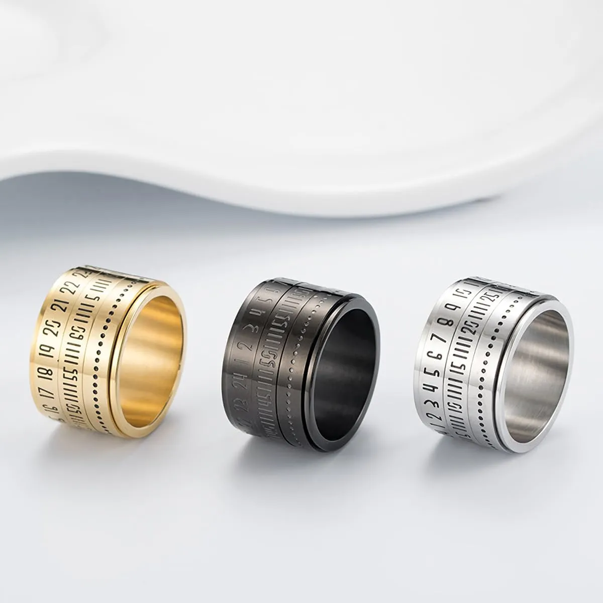 Time Master Precision Time Scale Ring Anxiety Fidget Ring Spinner Ring Stainless Steel Men's Rings for Men
