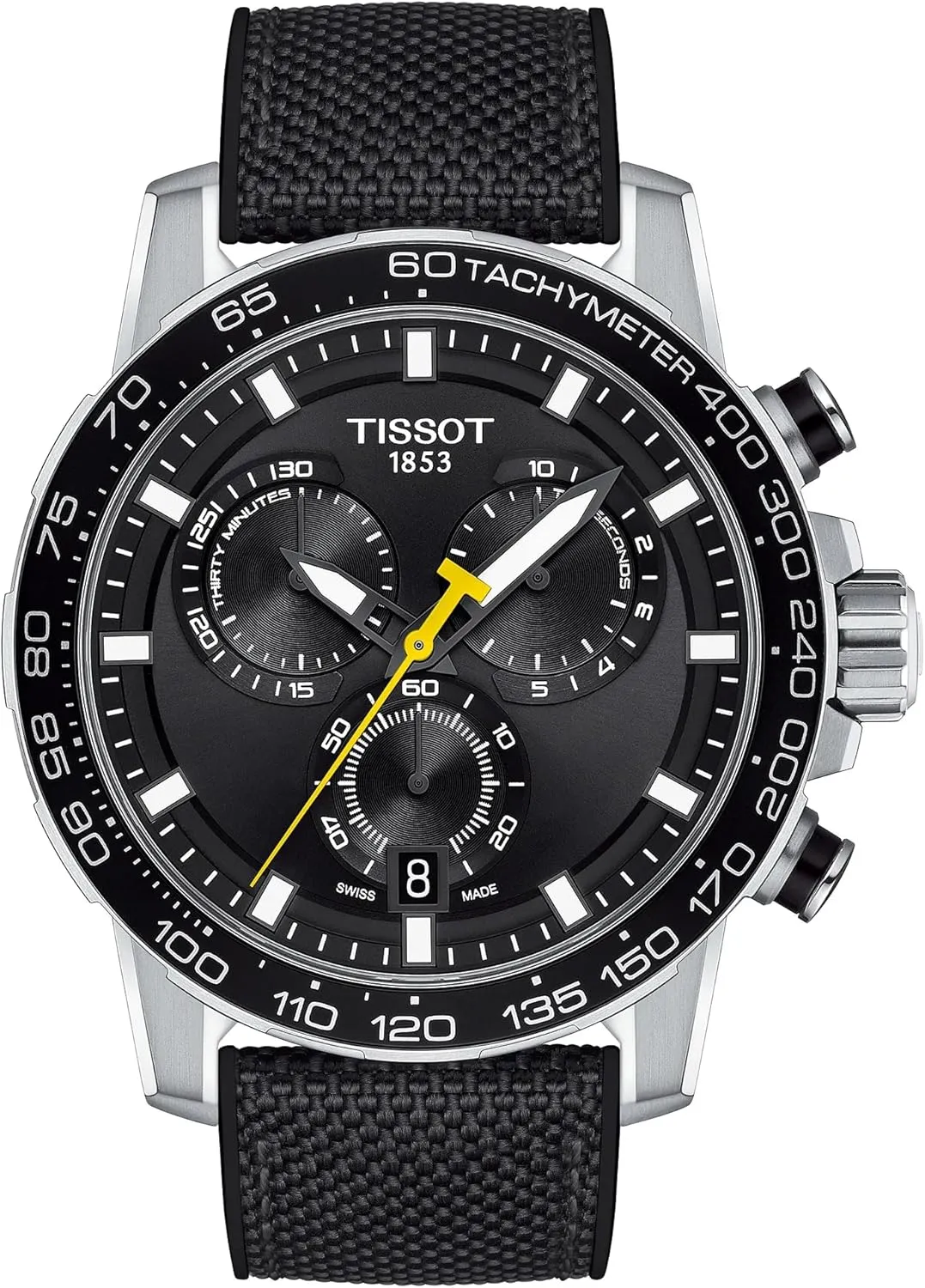 Tissot Mens Supersport Chrono 316L Stainless Steel case Swiss Quartz Watch, Black, Textile, 22 (T1256171705102)