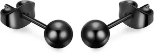 Titanium Ball Earrings Hypoallergenic Studs for Women Men Sensitive Ears Black 3mm 4mm 5mm Titanium Backs
