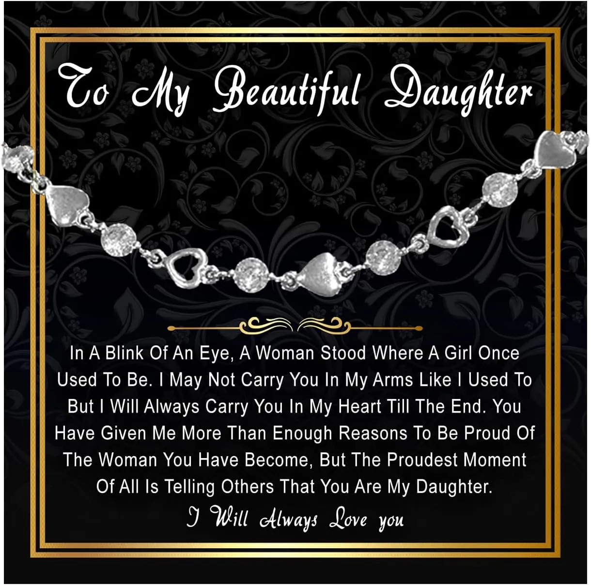 To My Daughter Bracelet From Mom Or Dad With Heartfelt Message & Elegant Box, Gifts For My Daughter, Jewelry Gift For Daughter From Mother and Father On Birthday, Graduation