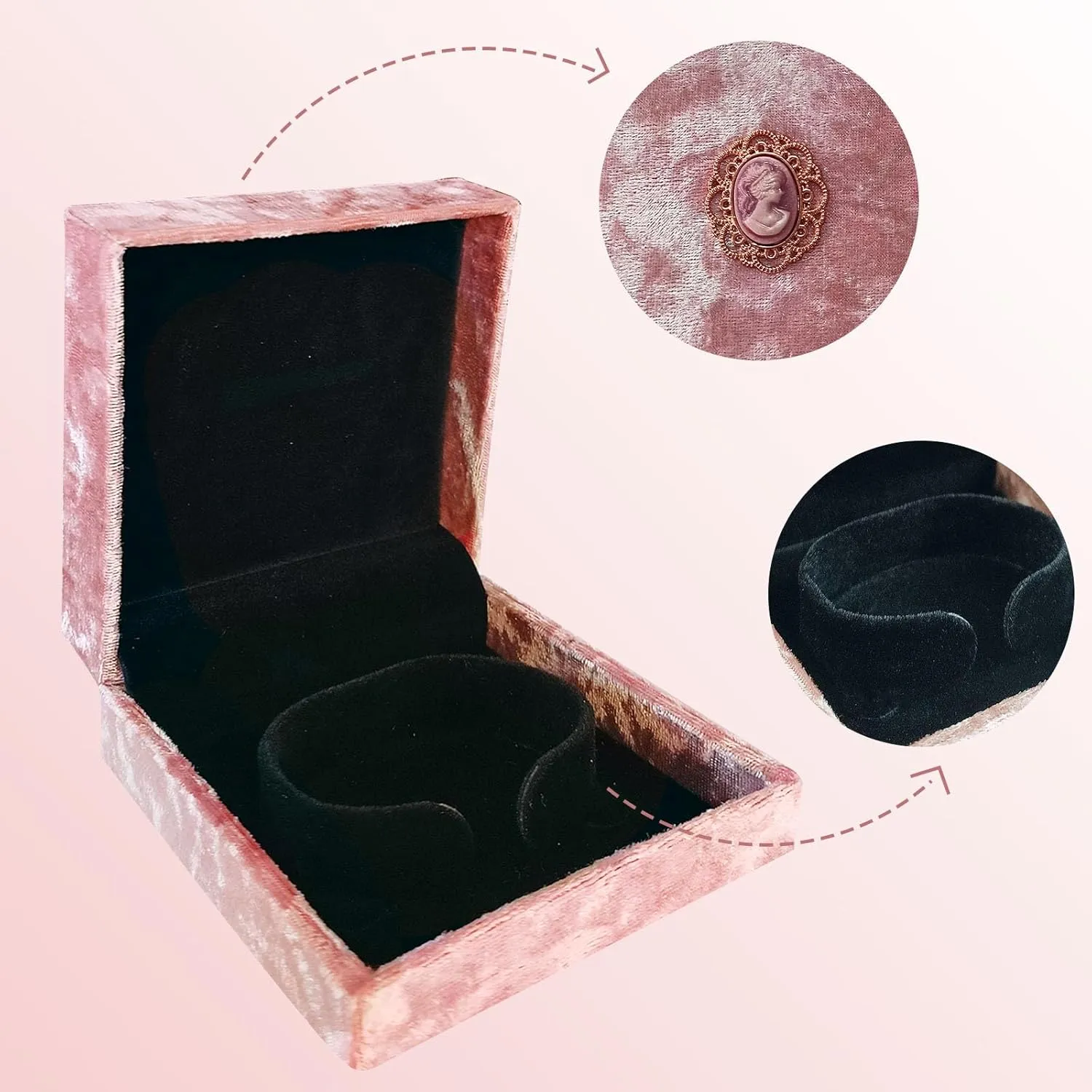 Treasure Velvet Bangle Gift Box|Vintage Blush Pink Gift Box for Bangle |Women's Bracelet Case for Bracelets, Anklets, and Watches Mother's Day