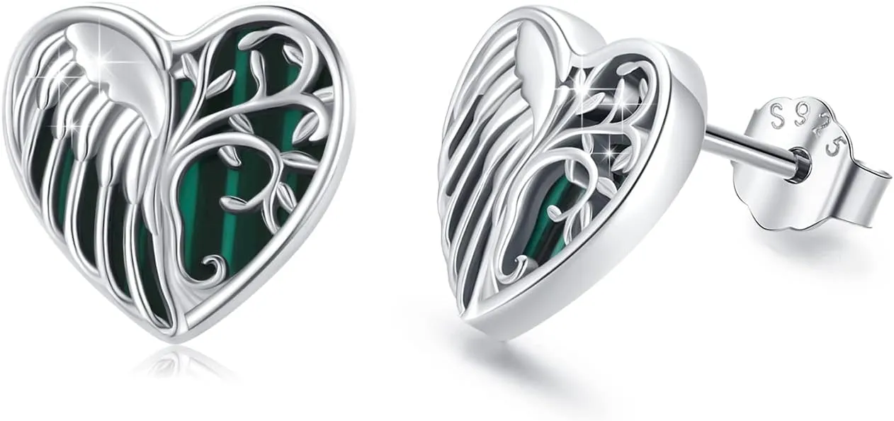 Tree of Life Earrings, 925 Sterling Silver Heart Shaped Studs for Women, Hypoallergenic Earrings for Sensitive Ears Gifts for Women with Gift Box