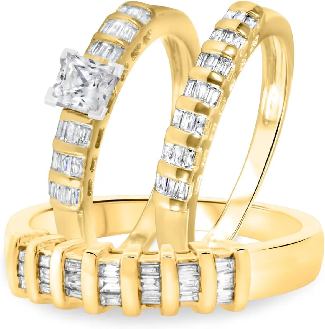 Triostar His and Hers Round CZ Diamond 925 Sterling Silver Matching Couple Three Rings Bridal Engagement Ring Wedding Bands Set Women's Size 9 & Men's Size 10