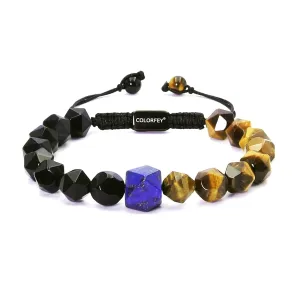 Triple Protection Bracelet for Mens - COLORFEY Authentic Tiger Eye Crystal Beads Bracelets Healing Stone Lapis Lazuli Obsidian Bracelet, Natural Energy Gemstone Handmade Jewelry Gift for Him Balance