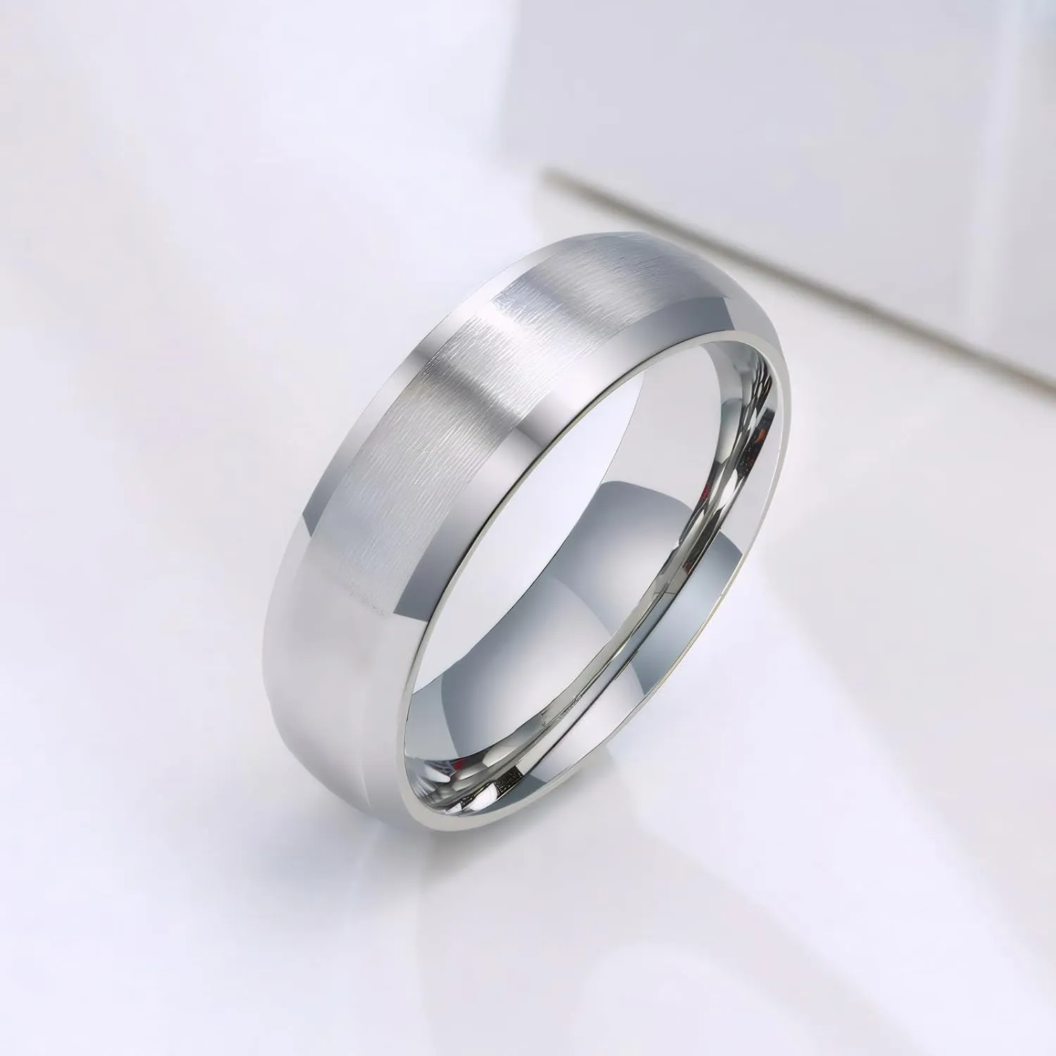 TTVOVO Mens Brushed Matte Ring Wedding Band 4MM/6MM/8MM/10MM Black/Blue/Silver Stainless Steel Rings for Men Women Wedding Engagement Bands Matte Finish Beveled Polished Edge Comfort Fit US Size 4-15