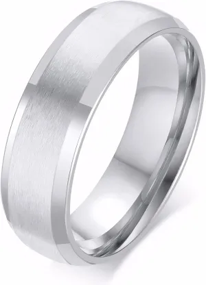 TTVOVO Mens Brushed Matte Ring Wedding Band 4MM/6MM/8MM/10MM Black/Blue/Silver Stainless Steel Rings for Men Women Wedding Engagement Bands Matte Finish Beveled Polished Edge Comfort Fit US Size 4-15