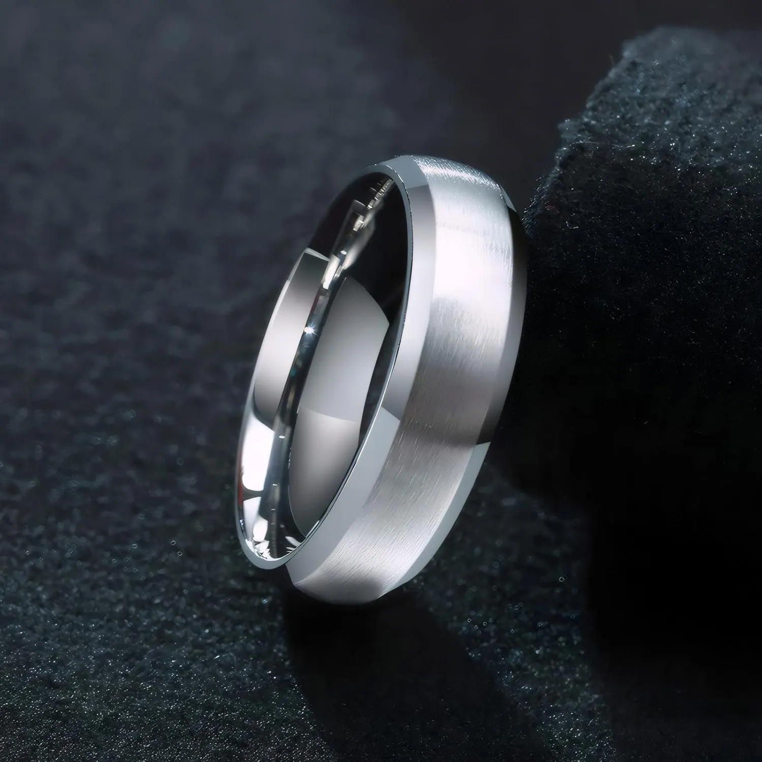 TTVOVO Mens Brushed Matte Ring Wedding Band 4MM/6MM/8MM/10MM Black/Blue/Silver Stainless Steel Rings for Men Women Wedding Engagement Bands Matte Finish Beveled Polished Edge Comfort Fit US Size 4-15