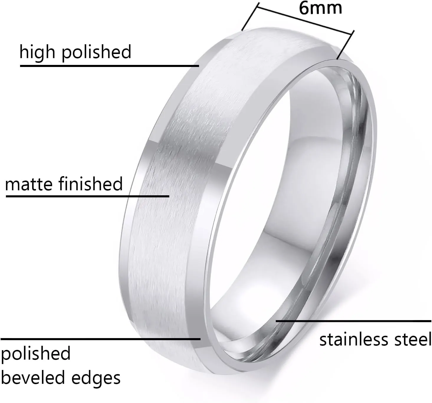 TTVOVO Mens Brushed Matte Ring Wedding Band 4MM/6MM/8MM/10MM Black/Blue/Silver Stainless Steel Rings for Men Women Wedding Engagement Bands Matte Finish Beveled Polished Edge Comfort Fit US Size 4-15