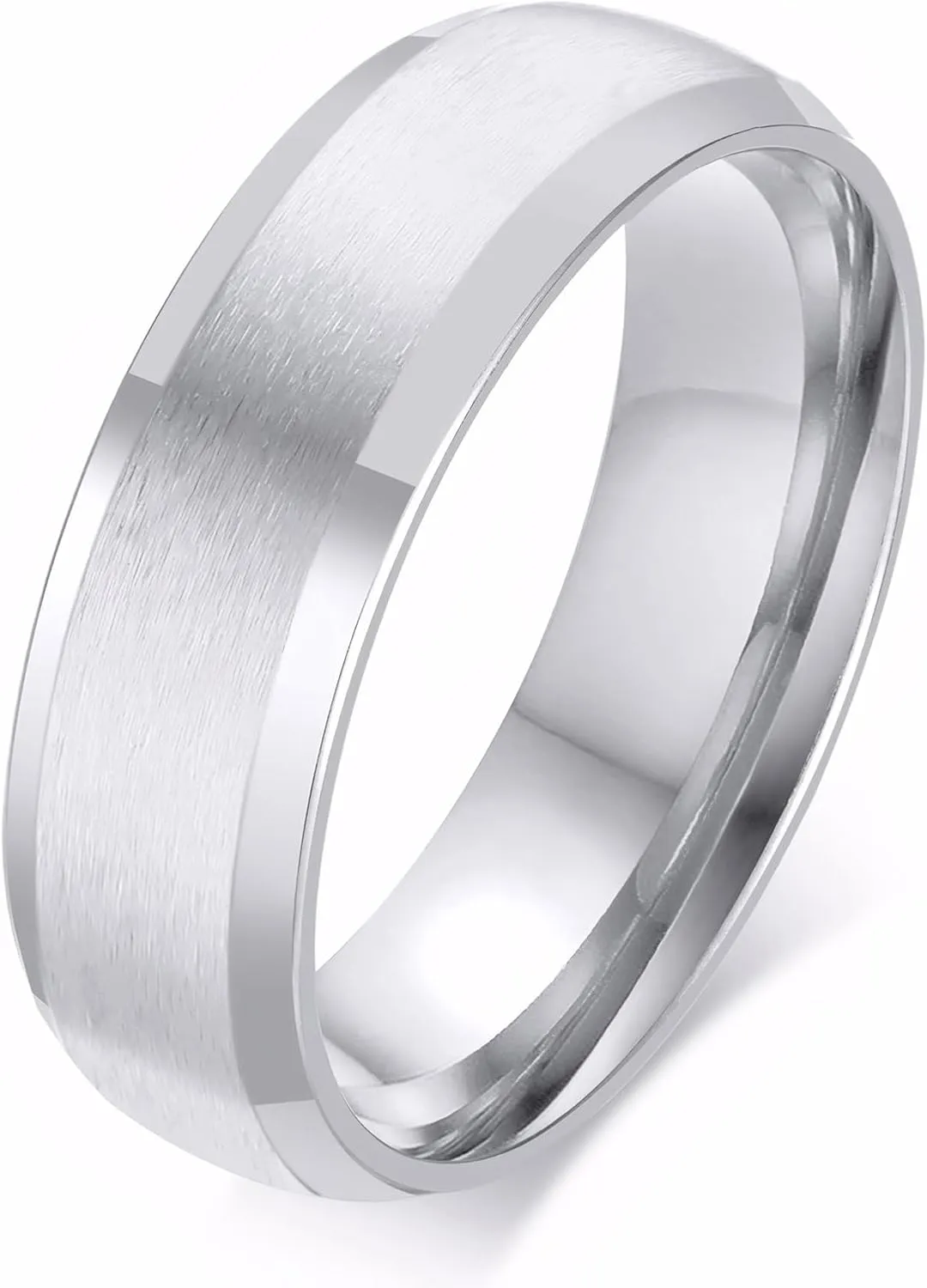 TTVOVO Mens Brushed Matte Ring Wedding Band 4MM/6MM/8MM/10MM Black/Blue/Silver Stainless Steel Rings for Men Women Wedding Engagement Bands Matte Finish Beveled Polished Edge Comfort Fit US Size 4-15