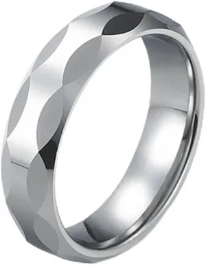 Tungsten Wedding Rings for Couples Wave Shaped Faceted Polished Finish Wedding Band Comfort Fit Size 6-12