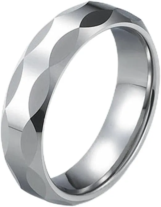 Tungsten Wedding Rings for Couples Wave Shaped Faceted Polished Finish Wedding Band Comfort Fit Size 6-12