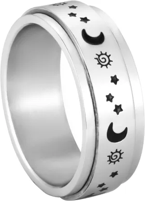 Tuning Rotating Stars Sun Moon Stainless steel Ring Playability Boho Bands Jewelry