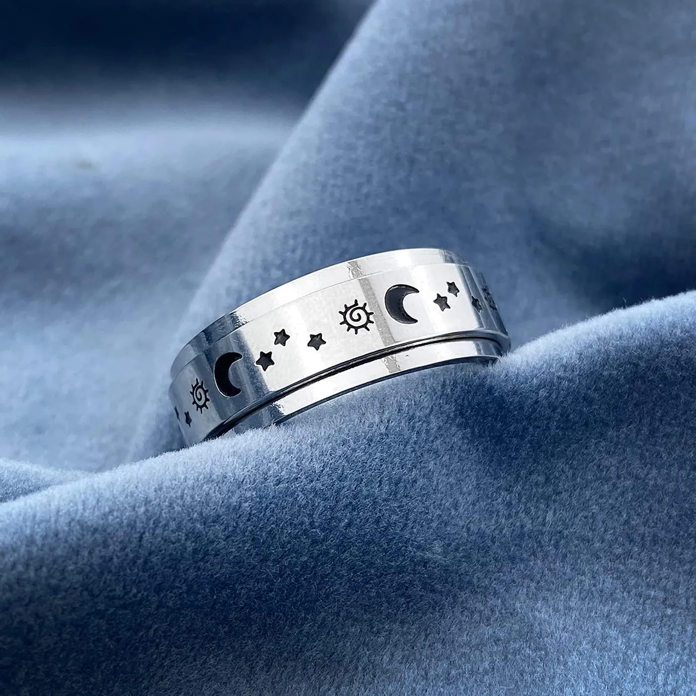 Tuning Rotating Stars Sun Moon Stainless steel Ring Playability Boho Bands Jewelry