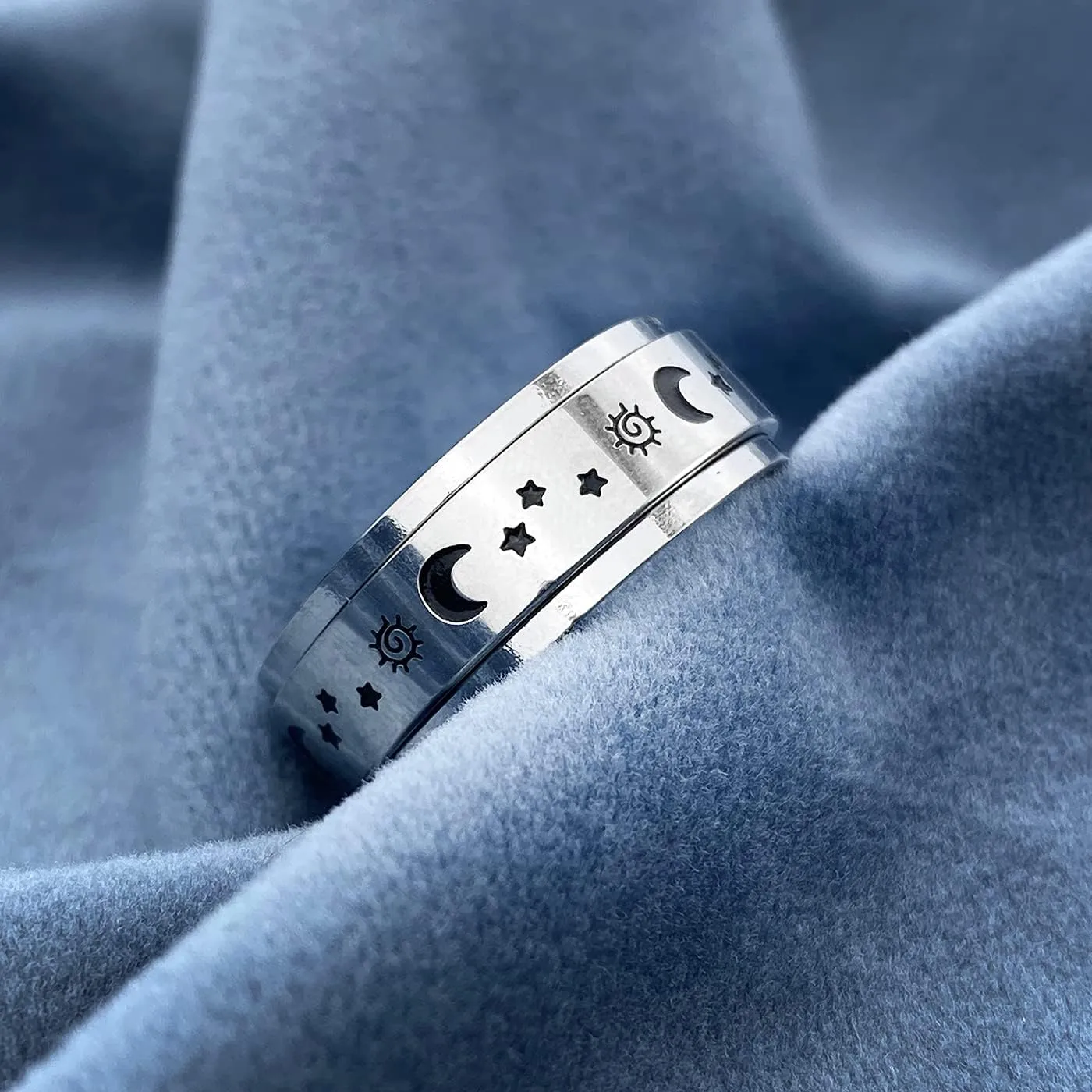 Tuning Rotating Stars Sun Moon Stainless steel Ring Playability Boho Bands Jewelry