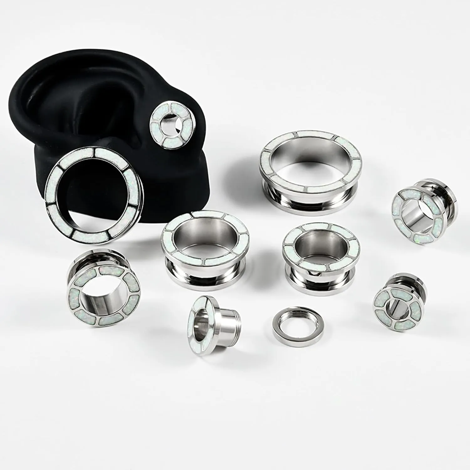 Tunnel Plug Earrings, Ear Gauges for Women Stainless Steel Screw Back Tunnel with Opal Pierced Earrings for Women 2pcs