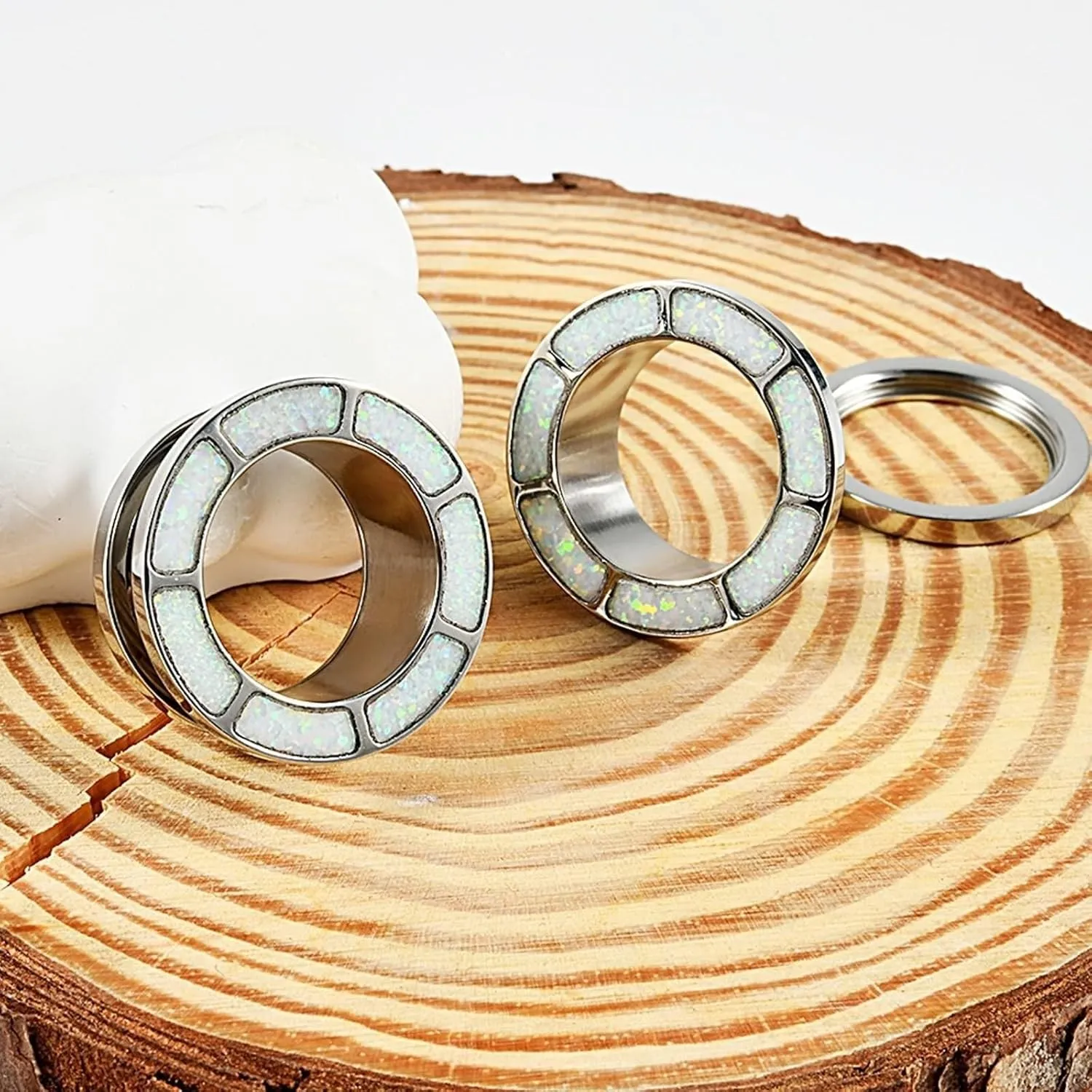 Tunnel Plug Earrings, Ear Gauges for Women Stainless Steel Screw Back Tunnel with Opal Pierced Earrings for Women 2pcs