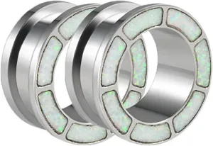 Tunnel Plug Earrings, Ear Gauges for Women Stainless Steel Screw Back Tunnel with Opal Pierced Earrings for Women 2pcs