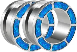 Tunnel Plug Earrings, Ear Gauges for Women Stainless Steel Screw Back Tunnel with Opal Pierced Earrings for Women 2pcs